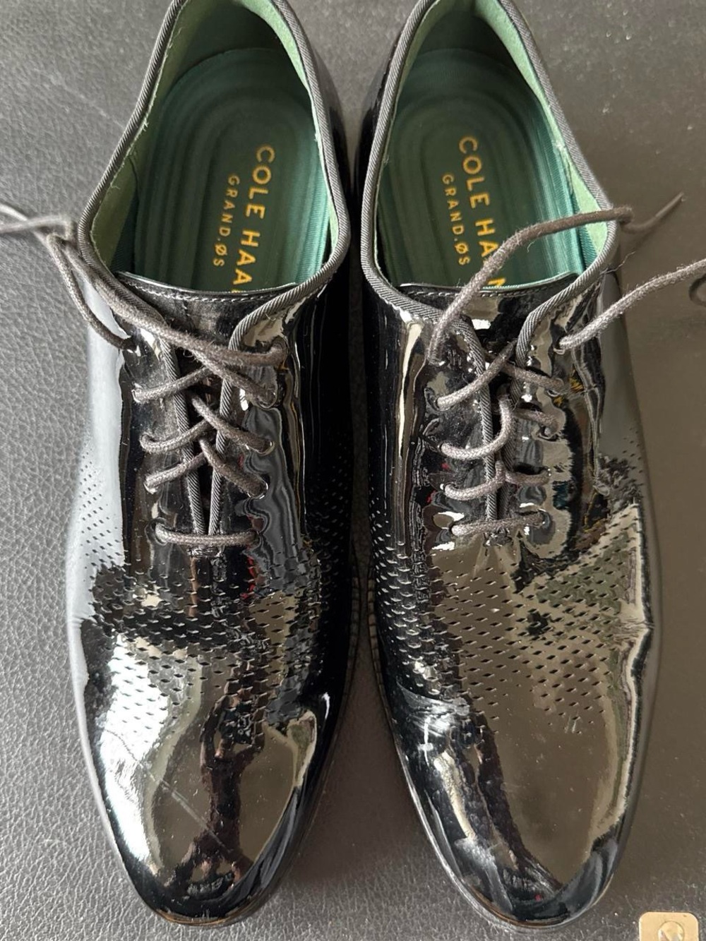 Cole Haan Grand Øs Black Patent Leather Whole Cut Oxfords Tux Shoes Men’s US7.5D